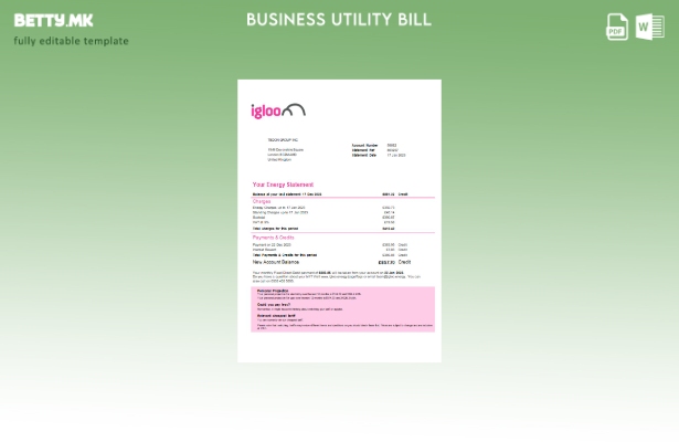 Модерен стил на Igloo Energy шаблон за деловна сметка за комунални услуги